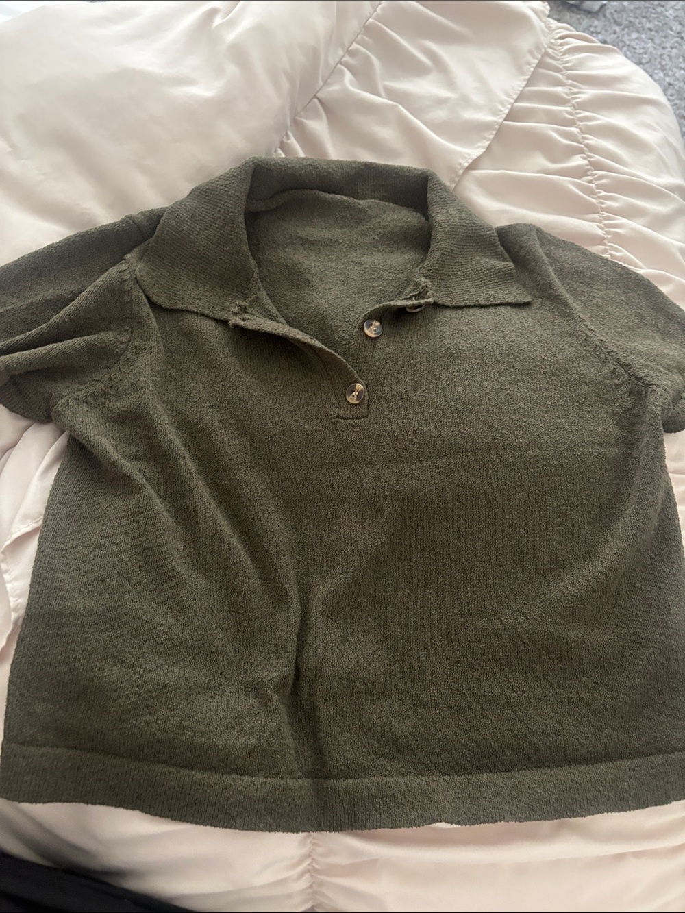 Olive Green Short Sleeve Polo Sweater